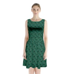 Green Pattern Sleeveless Waist Tie Chiffon Dress by Sparkle
