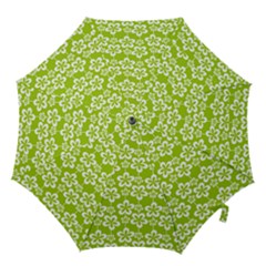 Lime Green Flowers Pattern Hook Handle Umbrellas (large) by GardenOfOphir