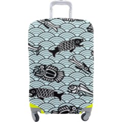 Fish Koi Ocean Sea Oriental Waves Luggage Cover (large) by Semog4