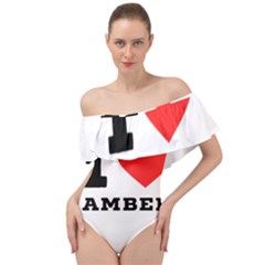 I Love Amber Off Shoulder Velour Bodysuit  by ilovewhateva
