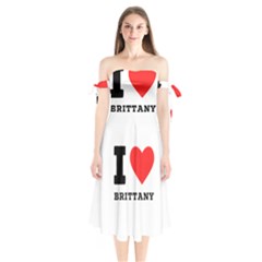 I Love Brittany Shoulder Tie Bardot Midi Dress by ilovewhateva