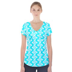Candy Illustration Pattern Short Sleeve Front Detail Top by GardenOfOphir