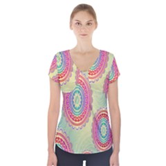Background-02 Short Sleeve Front Detail Top by nateshop