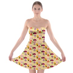 Colorful Ladybug Bess And Flowers Pattern Strapless Bra Top Dress by GardenOfOphir