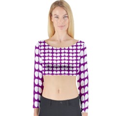 Purple And White Leaf Pattern Long Sleeve Crop Top by GardenOfOphir