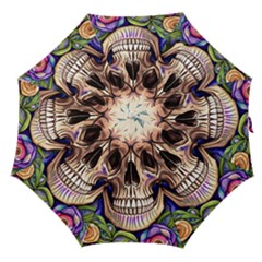 Retro Gothic Skull With Flowers - Cute And Creepy Straight Umbrellas by GardenOfOphir