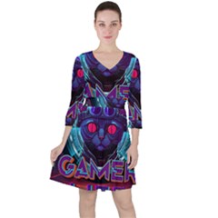 Gamer Life Quarter Sleeve Ruffle Waist Dress by minxprints
