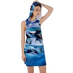 Orca Wave Water Underwater Sky Racer Back Hoodie Dress by Semog4