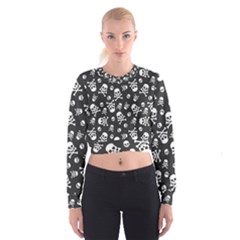 Skull-crossbones-seamless-pattern-holiday-halloween-wallpaper-wrapping-packing-backdrop Cropped Sweatshirt by Ravend