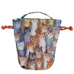 Cats Watercolor Pet Animal Mammal Drawstring Bucket Bag by Jancukart