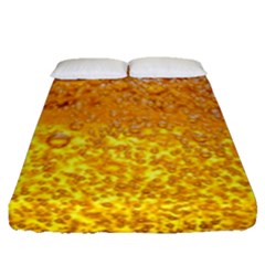Texture Pattern Macro Glass Of Beer Foam White Yellow Bubble Fitted Sheet (queen Size) by Semog4