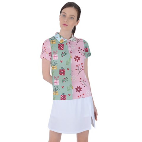 Flat Christmas Pattern Collection Women s Polo Tee by Semog4