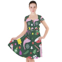 Colorful Funny Christmas Pattern Cap Sleeve Midi Dress by Semog4