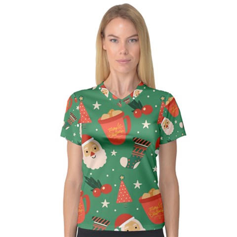 Colorful Funny Christmas Pattern V-neck Sport Mesh Tee by Semog4