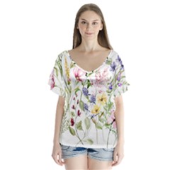Bunch Of Flowers V-neck Flutter Sleeve Top by zappwaits