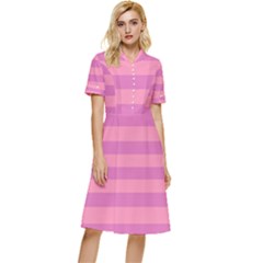 Pink Stripes Striped Design Pattern Button Top Knee Length Dress by Semog4