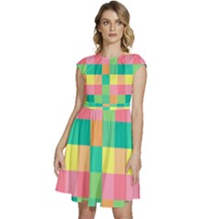 Checkerboard-pastel-squares- Cap Sleeve High Waist Dress by Semog4