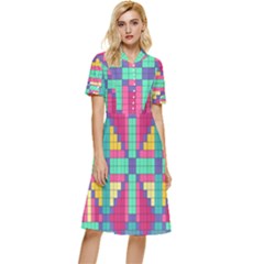 Checkerboard-squares-abstract--- Button Top Knee Length Dress by Semog4