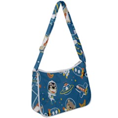 Seamless Pattern Funny Astronaut Outer Space Transportation Zip Up Shoulder Bag by Semog4