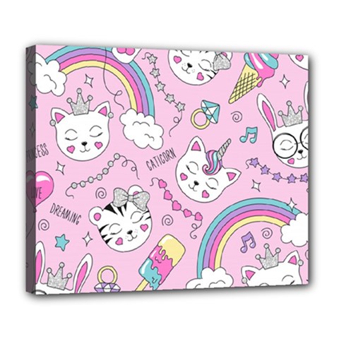 Beautiful Cute Animals Pattern Pink Deluxe Canvas 24  X 20  (stretched) by Semog4