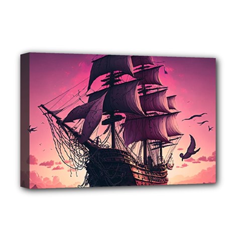 Ship Pirate Adventure Landscape Ocean Sun Heaven Deluxe Canvas 18  X 12  (stretched) by Semog4