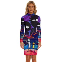 Rick And Morty In Outer Space Long Sleeve Shirt Collar Bodycon Dress by Salman4z