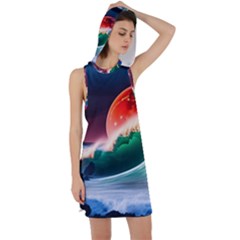 Sea Ocean Waves Rocks Sunset Artwork Racer Back Hoodie Dress by Jancukart