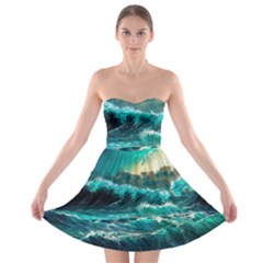 Tsunami Waves Ocean Sea Nautical Nature Water 5 Strapless Bra Top Dress by Jancukart