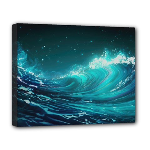 Tsunami Waves Ocean Sea Nautical Nature Water 7 Deluxe Canvas 20  X 16  (stretched) by Jancukart