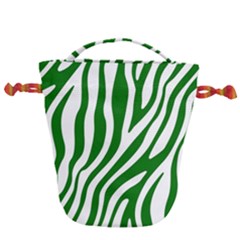 Dark Green Zebra Vibes Animal Print Drawstring Bucket Bag by ConteMonfrey