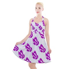 Purple Butterflies On Their Own Way  Halter Party Swing Dress  by ConteMonfrey