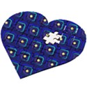 Blue Neon Squares - Modern Abstract Wooden Puzzle Heart View2