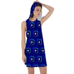 Blue Neon Squares - Modern Abstract Racer Back Hoodie Dress by ConteMonfrey