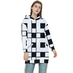 Black And White Pattern Women s Long Oversized Pullover Hoodie by Amaryn4rt