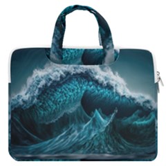 Tsunami Waves Ocean Sea Water Rough Seas Blue Macbook Pro 16  Double Pocket Laptop Bag  by Wegoenart