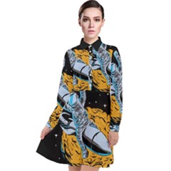 Astronaut Planet Space Science Long Sleeve Chiffon Shirt Dress by Salman4z