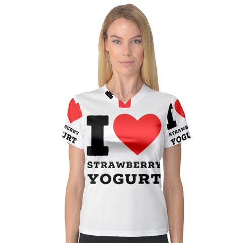 I Love Strawberry Yogurt V-neck Sport Mesh Tee by ilovewhateva