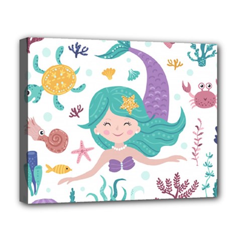 Set-cute-mermaid-seaweeds-marine-inhabitants Deluxe Canvas 20  X 16  (stretched) by Salman4z