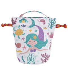 Set-cute-mermaid-seaweeds-marine-inhabitants Drawstring Bucket Bag by Salman4z
