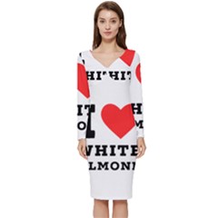 I Love White Almond Long Sleeve V-neck Bodycon Dress  by ilovewhateva