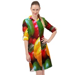 Colorful Capsicum Long Sleeve Mini Shirt Dress by Sparkle