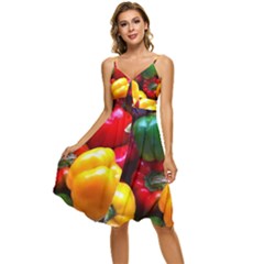 Colorful Capsicum Sleeveless Tie Front Chiffon Dress by Sparkle