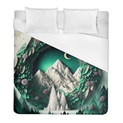 Christmas Wreath Winter Mountains Snow Stars Moon Duvet Cover (full/ Double Size) by Ravend