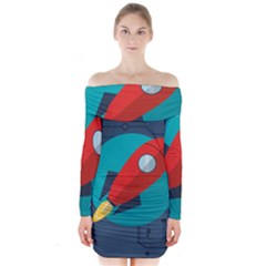 Rocket-with-science-related-icons-image Long Sleeve Off Shoulder Dress by Salman4z