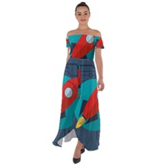 Rocket-with-science-related-icons-image Off Shoulder Open Front Chiffon Dress by Salman4z