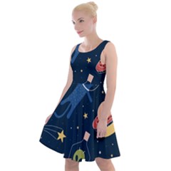 Seamless-pattern-with-funny-aliens-cat-galaxy Knee Length Skater Dress by Salman4z