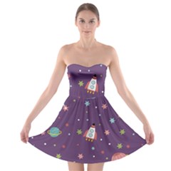 Space-travels-seamless-pattern-vector-cartoon Strapless Bra Top Dress by Salman4z