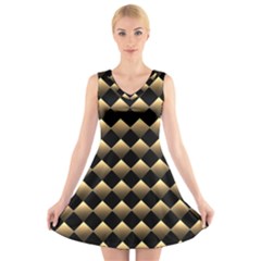 Golden Chess Board Background V-neck Sleeveless Dress by pakminggu