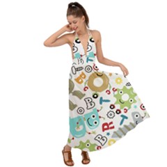 Seamless-pattern-vector-with-funny-robots-cartoon Backless Maxi Beach Dress by Salman4z