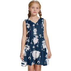 White-robot-blue-seamless-pattern Kids  Sleeveless Tiered Mini Dress by Salman4z